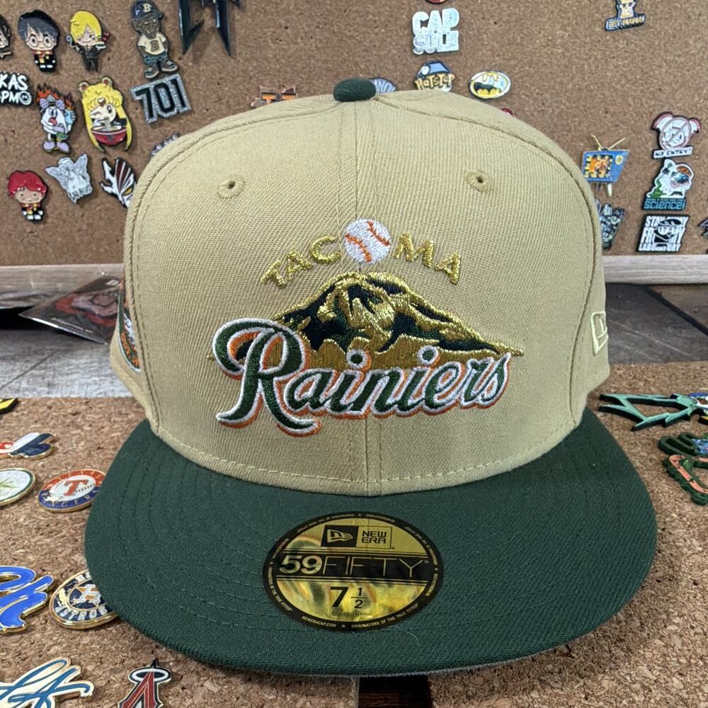 New Era 59FIFTY Tacoma Rainiers Fitted Cap Tan/Green 7 1/2 League Patch